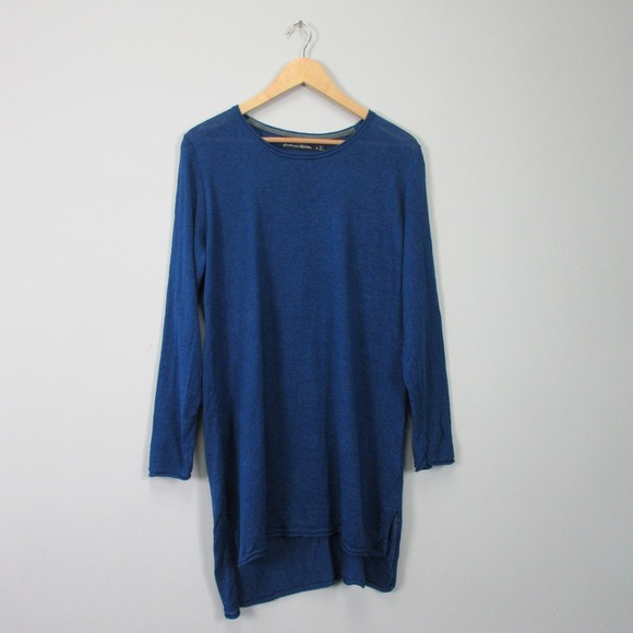 Gudrun Sjoden Linen Tunic Dress M Blue Long Sleeve Hi-Low Hem Relaxed Boho 276 - Picture 1 of 9